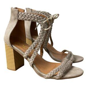 Ccocci Braided Lace Up Back Zip Close Chunky Block Heels Sz 6.5 Gray Open Toe